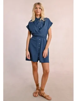 Vestido camisero de manga corta con lazada