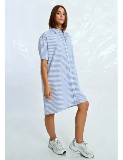 Vestido camisero de manga corta estampado rayas