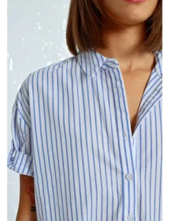 Vestido camisero de manga corta estampado rayas