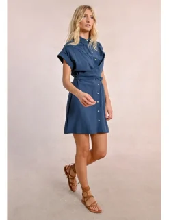 Vestido camisero de manga corta con lazada