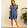 Vestido camisero efecto vaquero con volantes