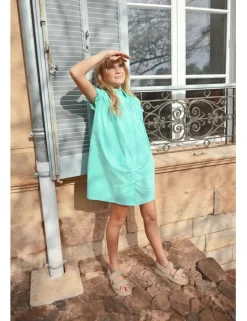 Vestido corto camisero con pliegues