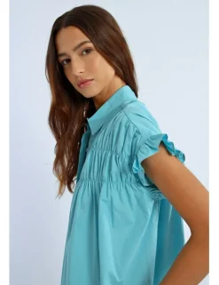 Vestido corto camisero con pliegues