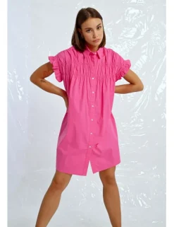 Vestido corto camisero con pliegues