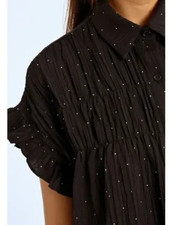 Vestido corto camisero con estampado y pliegues