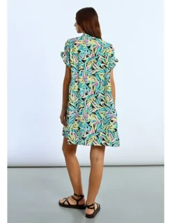 Vestido corto camisero con estampado y pliegues