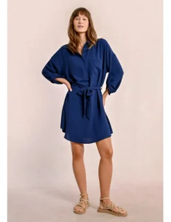 Vestido corto camisero de manga larga ajustable