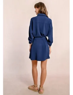 Vestido corto camisero de manga larga ajustable