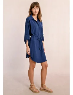 Vestido corto camisero de manga larga ajustable
