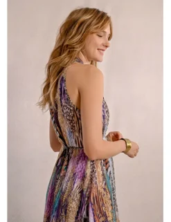 Vestido corto con escote halter asimétrico con estampado
