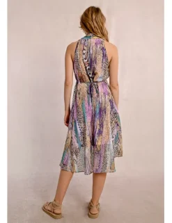Vestido corto con escote halter asimétrico con estampado