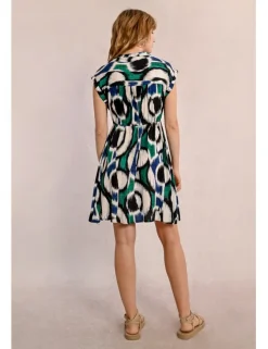 Vestido corto con estampado y lazada