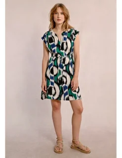 Vestido corto con estampado y lazada