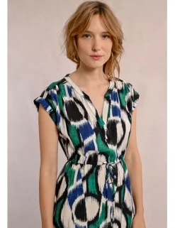 Vestido corto con estampado y lazada