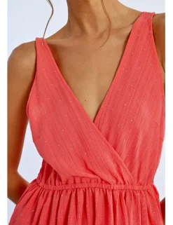 Vestido corto cruzado sin manga con volantes