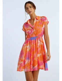 Vestido corto de manga mariposa multicolor