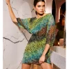 Vestido corto de media manga con estampado animal