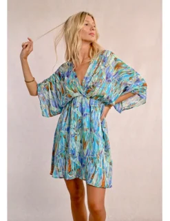Vestido corto de media manga con estampado