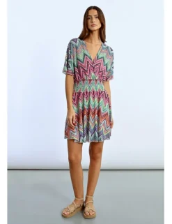 Vestido corto manga mariposa estampado multicolor