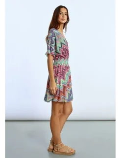 Vestido corto manga mariposa estampado multicolor