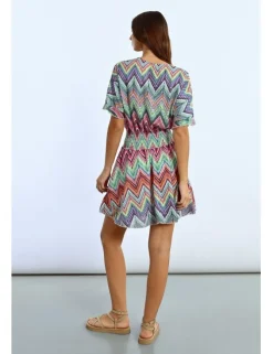 Vestido corto manga mariposa estampado multicolor