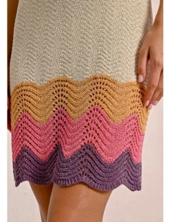 Vestido corto sin manga de punto multicolor