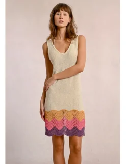 Vestido corto sin manga de punto multicolor