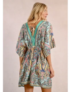 Vestido de manga corta amplia con estampado y lazada