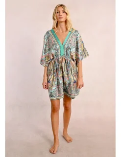 Vestido de manga corta amplia con estampado y lazada
