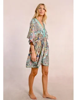 Vestido de manga corta amplia con estampado y lazada