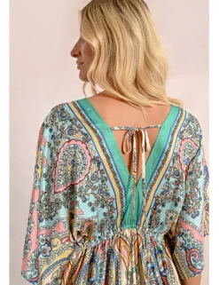 Vestido de manga corta amplia con estampado y lazada