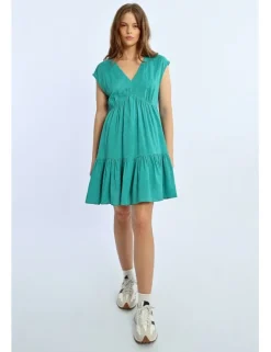 Vestido de manga corta con volantes y lazada