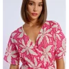 Vestido de manga corta con lazada y estampado