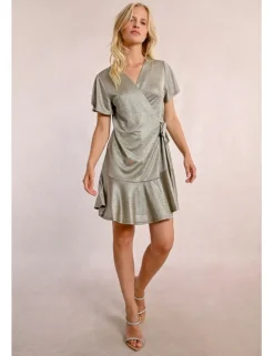 Vestido de manga corta con lazada y volantes