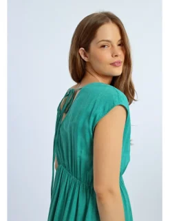 Vestido de manga corta con volantes y lazada