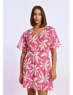 Vestido de manga corta con lazada y estampado