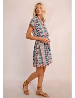 Vestido de manga corta con volantes lazada y estampado