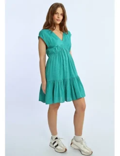 Vestido de manga corta con volantes y lazada