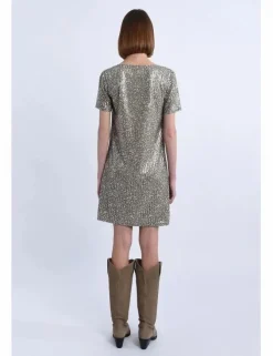 Vestido de manga corta con estampado y lentejuelas