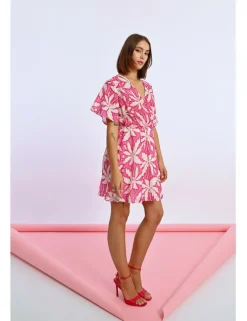 Vestido de manga corta con lazada y estampado