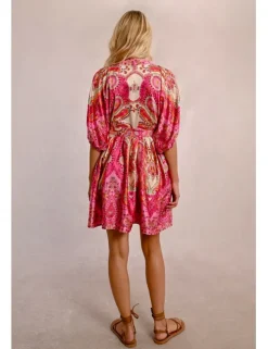 Vestido de manga corta con lazada y estampado