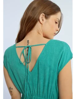 Vestido de manga corta con volantes y lazada