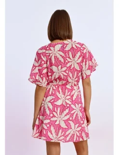 Vestido de manga corta con lazada y estampado
