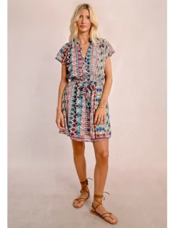 Vestido de manga corta con volantes lazada y estampado