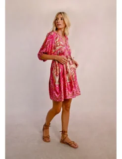 Vestido de manga corta con lazada y estampado