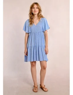 Vestido de manga corta con estampado y volantes
