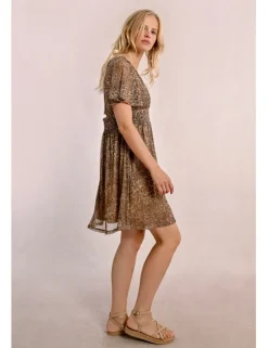 Vestido de manga corta con estampado y abertura