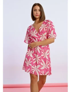 Vestido de manga corta con lazada y estampado