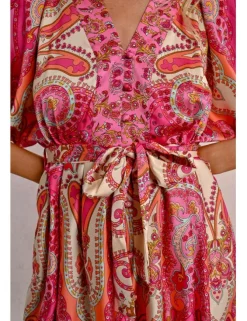 Vestido de manga corta con lazada y estampado