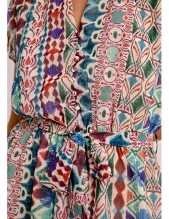 Vestido de manga corta con volantes lazada y estampado